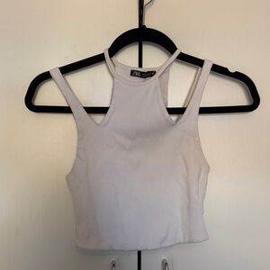 Zara White Ribbed Crop Top
